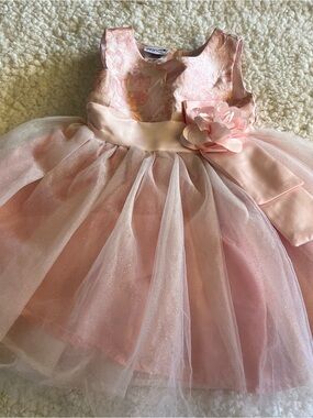 Blueberi Boulevard Pink Floral Satin Bow Dress